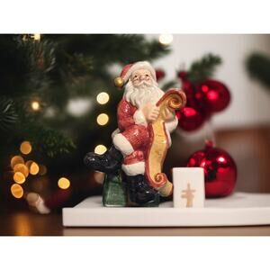 Fitz and Floyd Salt and Pepper Shaker Set Santa Sitting on a Present